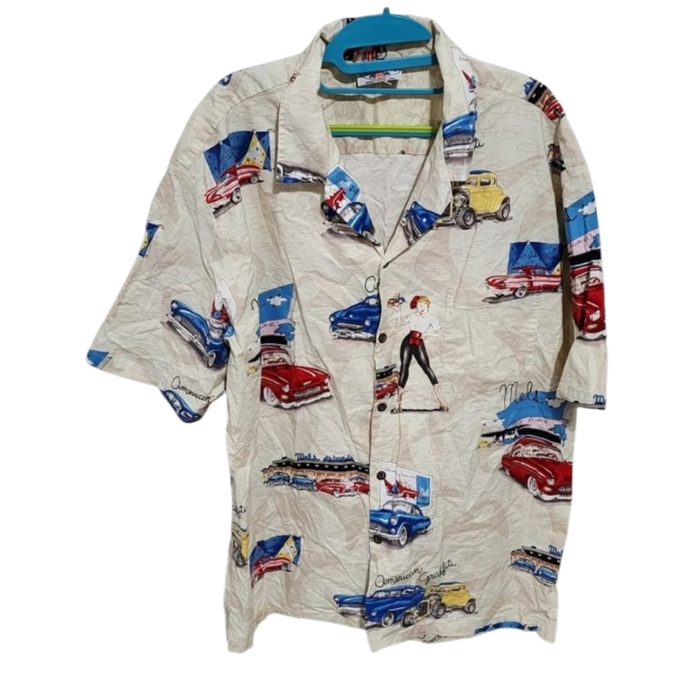 Pacific Legend 50s style Chevy pin up girl‎ Hawaiian button up shirt men's XXL